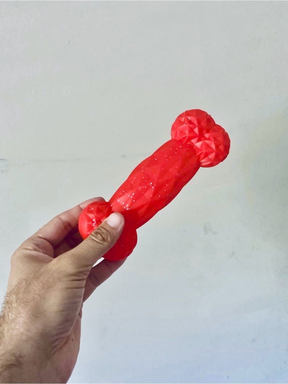 Red Rubber Dumbbell Dog Chew Toy Textured Squeaky Pet Toy Small Medium Dogs